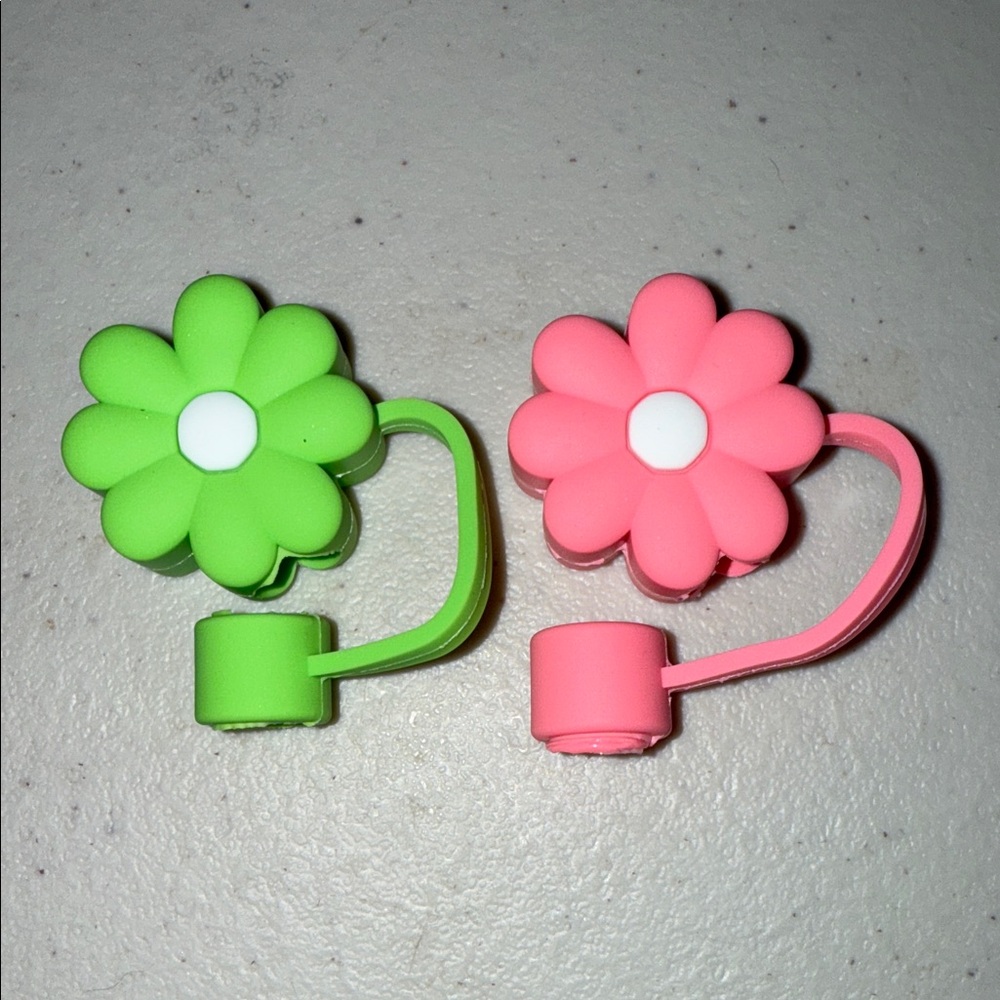 Floral Straw Toppers - Green and Pink